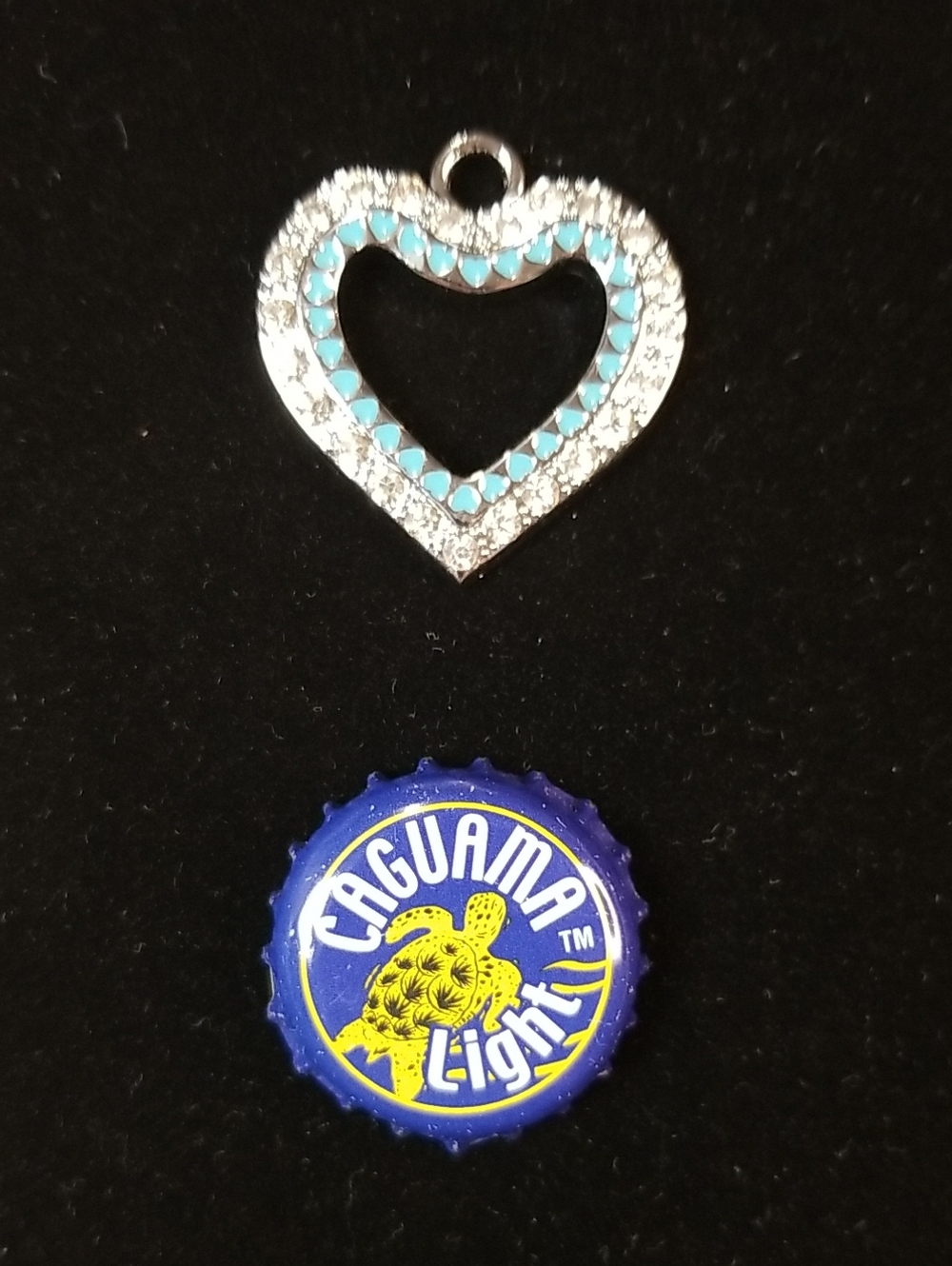 Silver Heart Pendant With Rhinestones and Blue Hearts